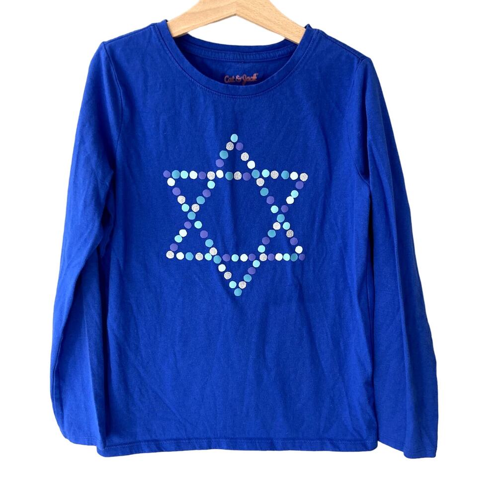 Cat & Jack Long Sleeve Hanukkah T-Shirt - Blue - Medium 7/8